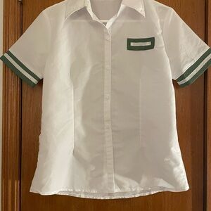 Classic White Button Down Shirt with Green Trim